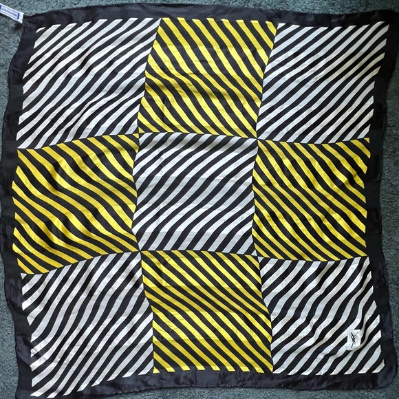YvesSaintLaurent YSL Scarf. 100% Silk. Stripes. Made in Italy. - Picture 13 of 14